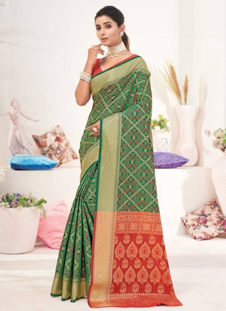 Green Colour SANGAM IKKAT PATOLA Fancy Designer Festive Wear Latest Saree Collection 1906